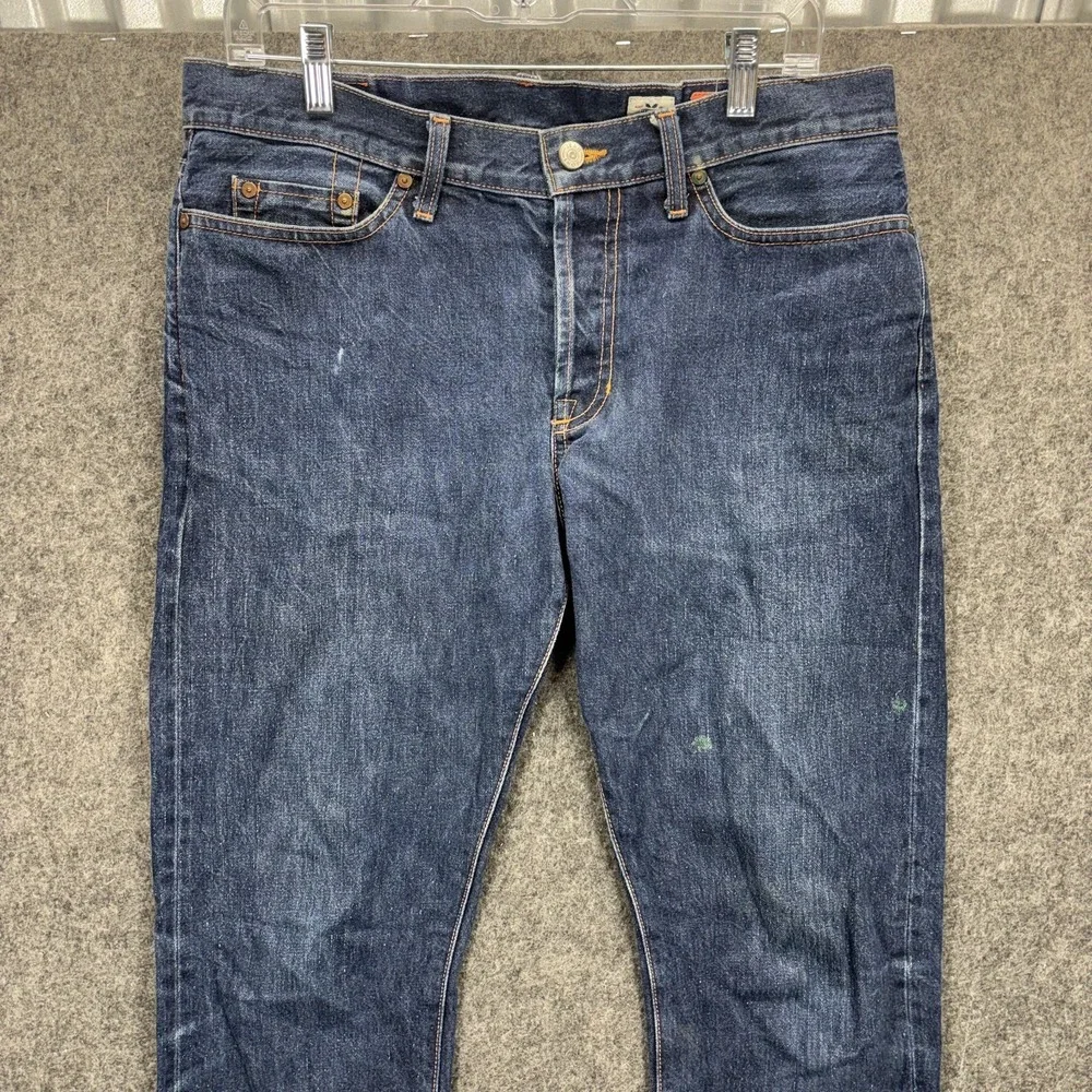 Jean Shop Bowie Slim Selvedge Jeans Men 32L Blue Button Fly White Oak Cone Denim